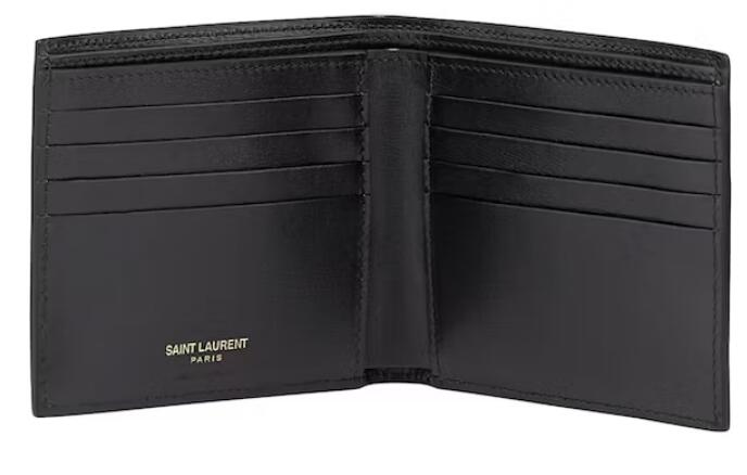 Sa1nt Lau*nt Tiny Cassandre East/West Bifold Wallet In Shiny Leather Black